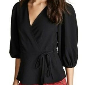 Ganni black crepe wrap top